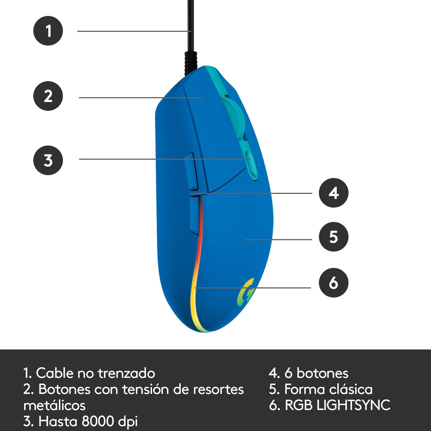 Mouse Gamer Logitech G203 Lightsync Azul 8000 dpi-6