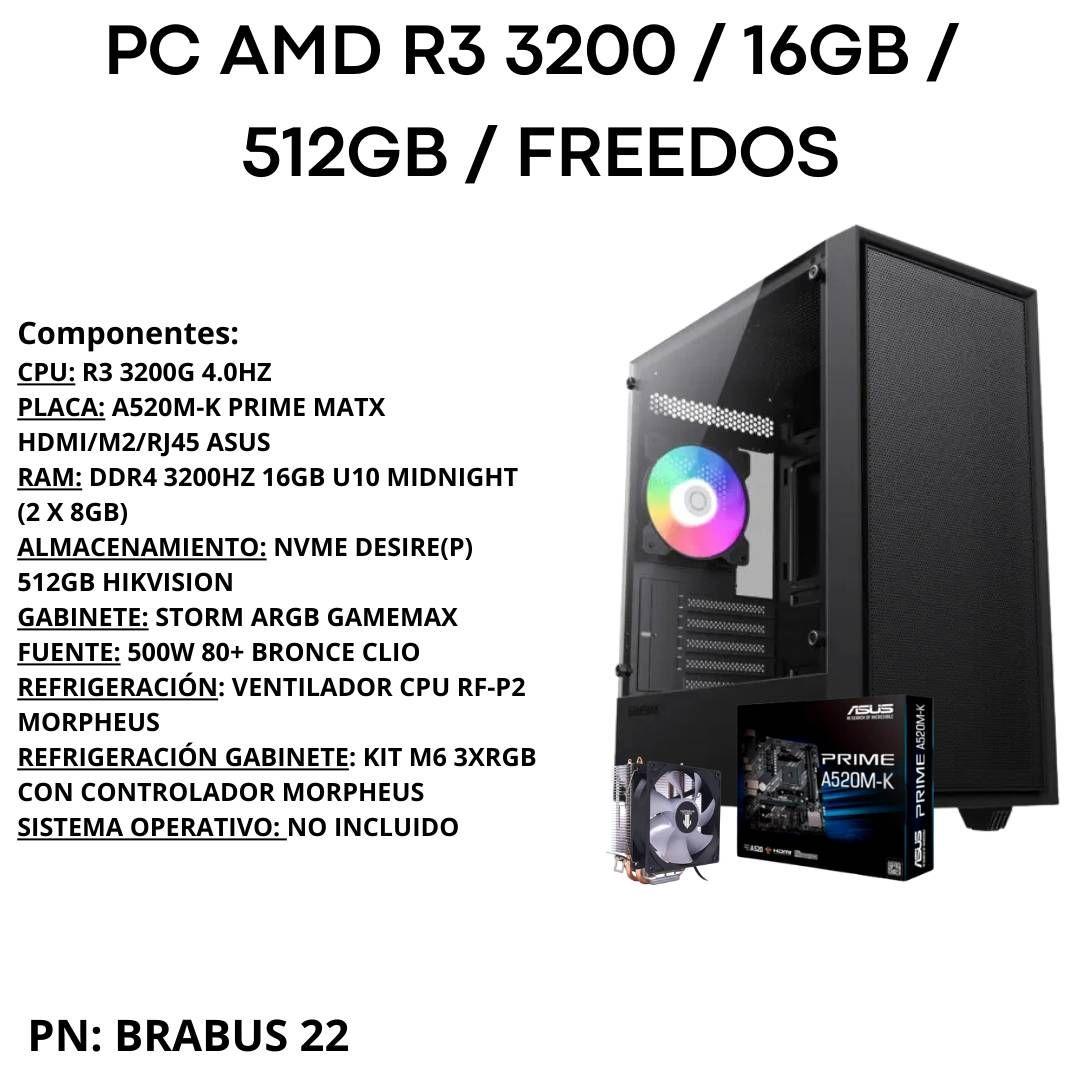 PC Gamer BRABUS 22: R3 3200G/16GB U10/512GB NVMe-2