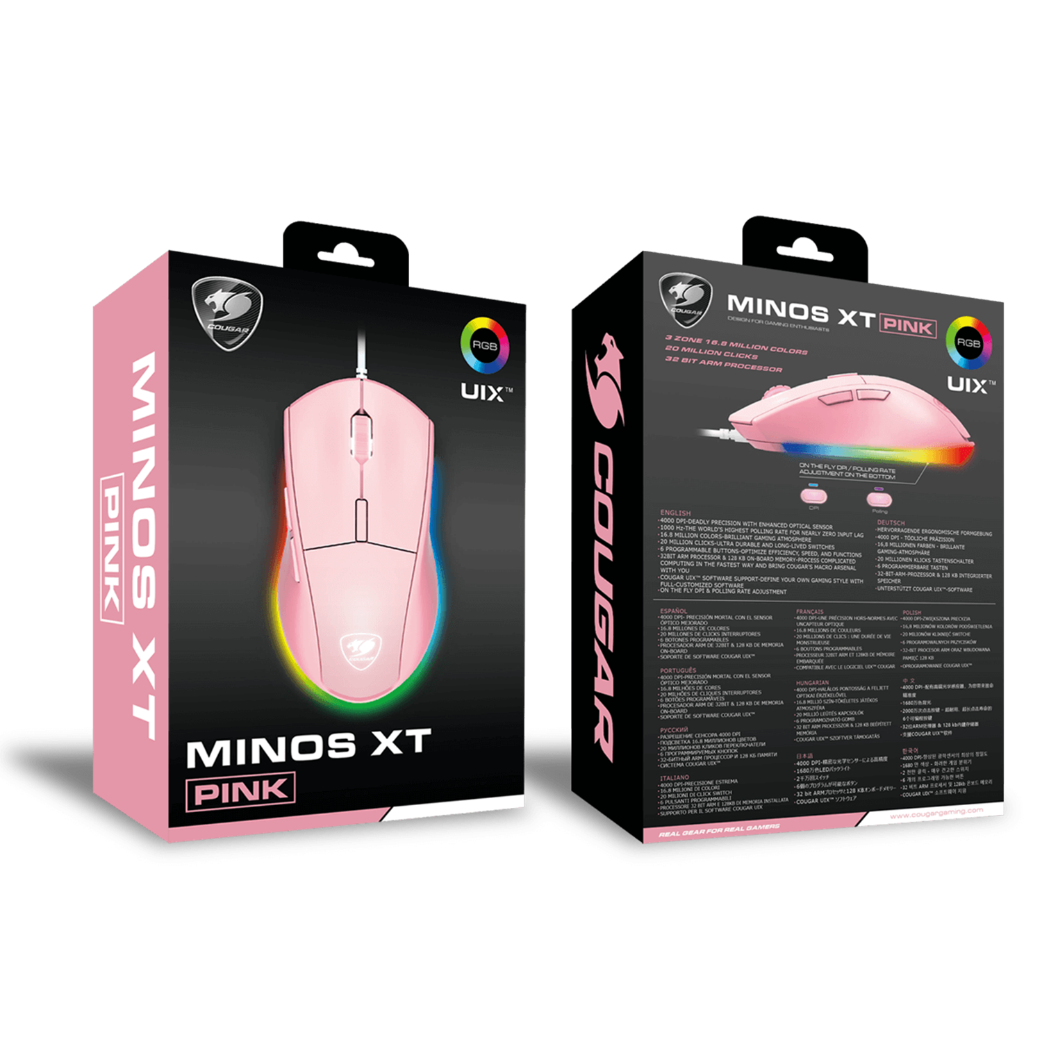 Mouse Gamer Cougar Minos XT Pink RGB 4000 DPI-4
