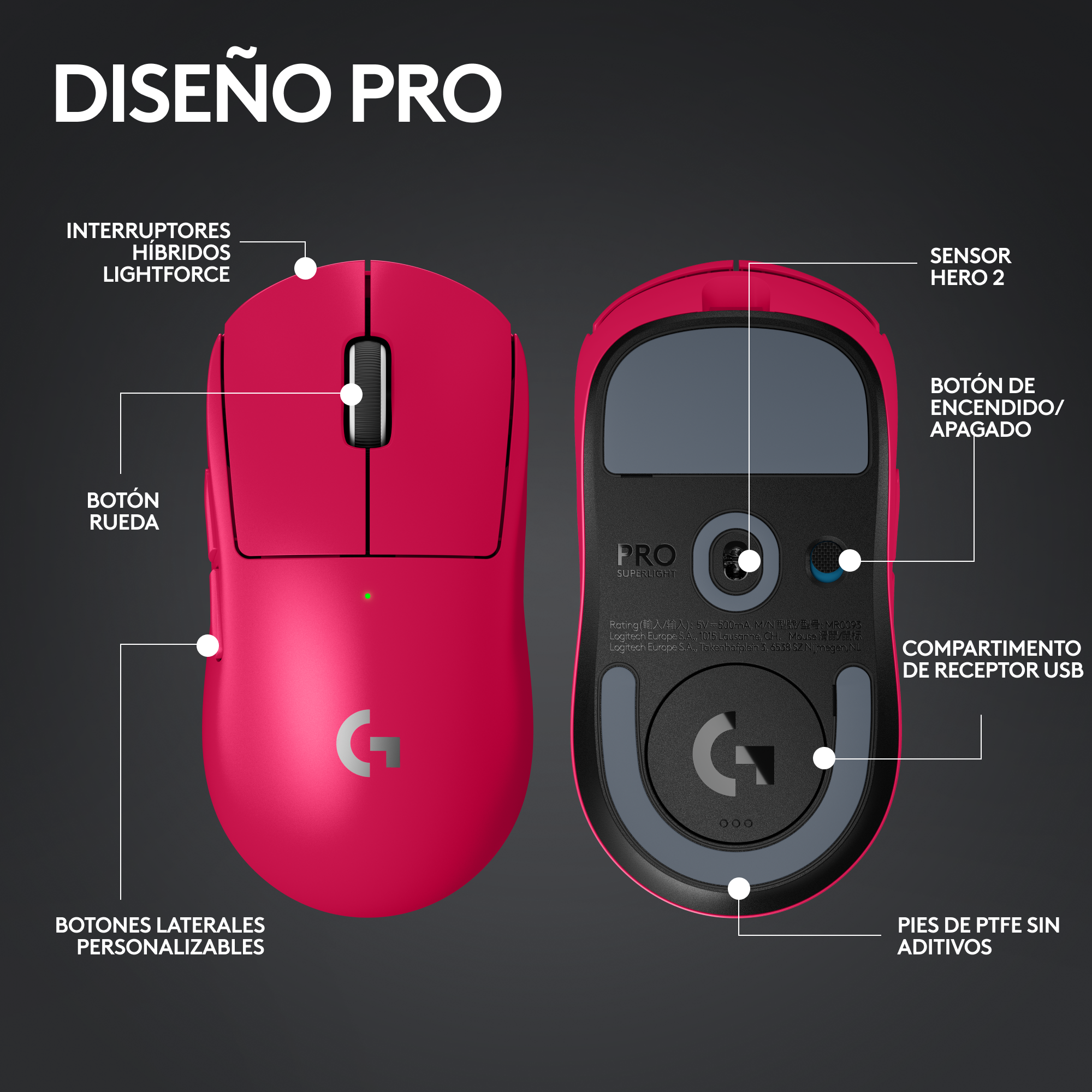 Mouse Gamer Logitech Pro X Superlight 2 Lightspeed Magenta-5