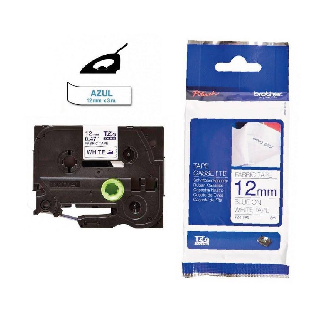 Cinta Blanca Texto Azul Brother TZe-FA3 para Textil 12mm/3m-1