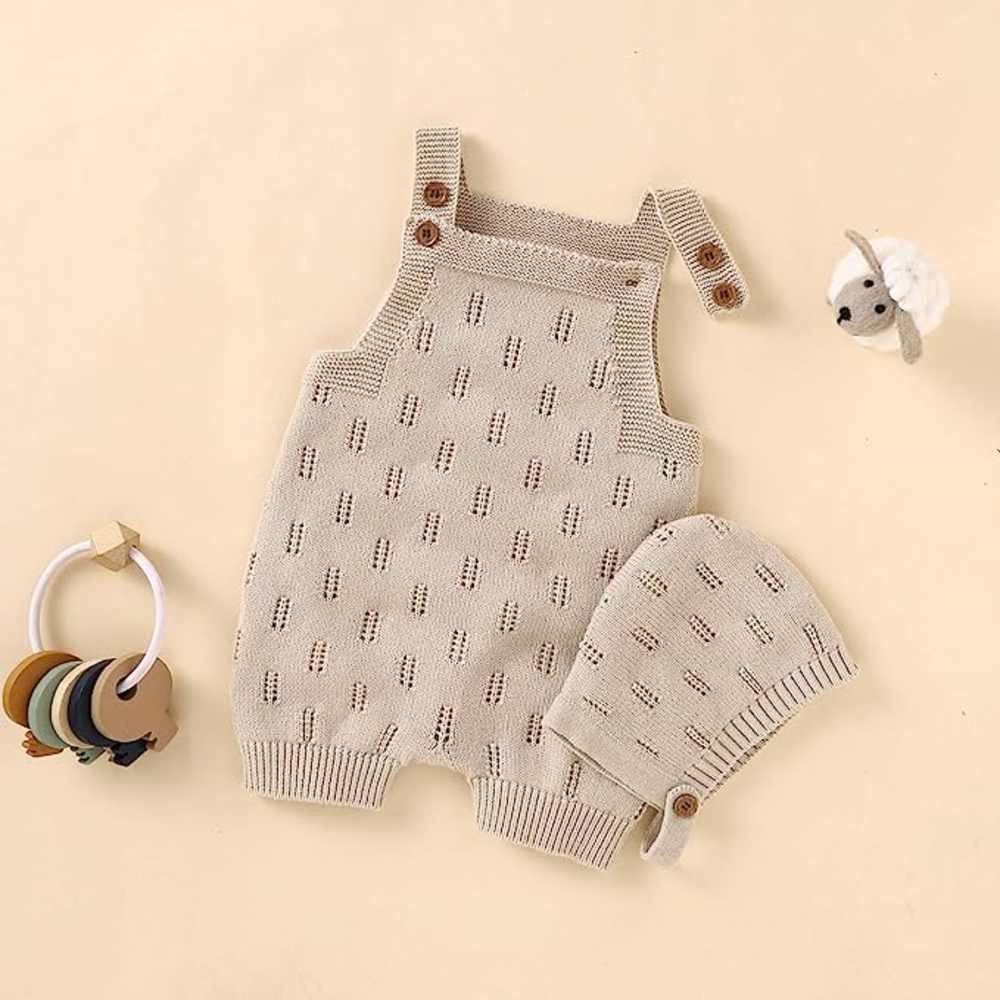 Enterito para Bebe Knit sin Mangas con Sombrero 90cm Caqui-2
