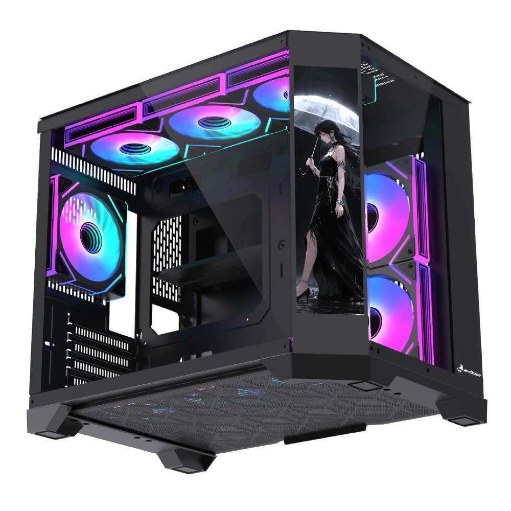 Gabinete Exodia Panel Zro Pantalla LED mATX Negro 6Fans ARGB-2