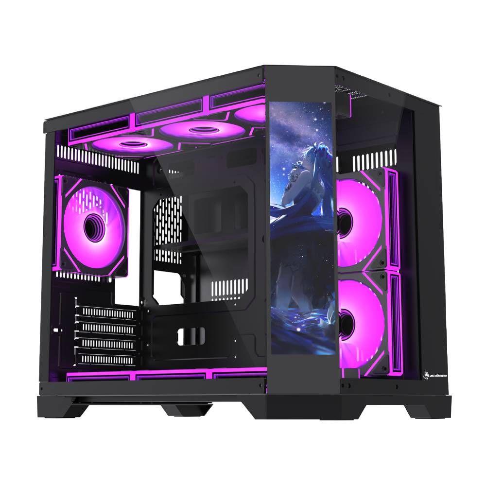 Gabinete Exodia Panel Zro Pantalla LED mATX Negro 6Fans ARGB-7