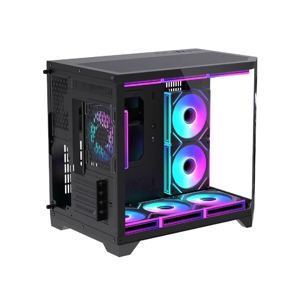 Gabinete Exodia Panel Zro Pantalla LED mATX Negro 6Fans ARGB-8