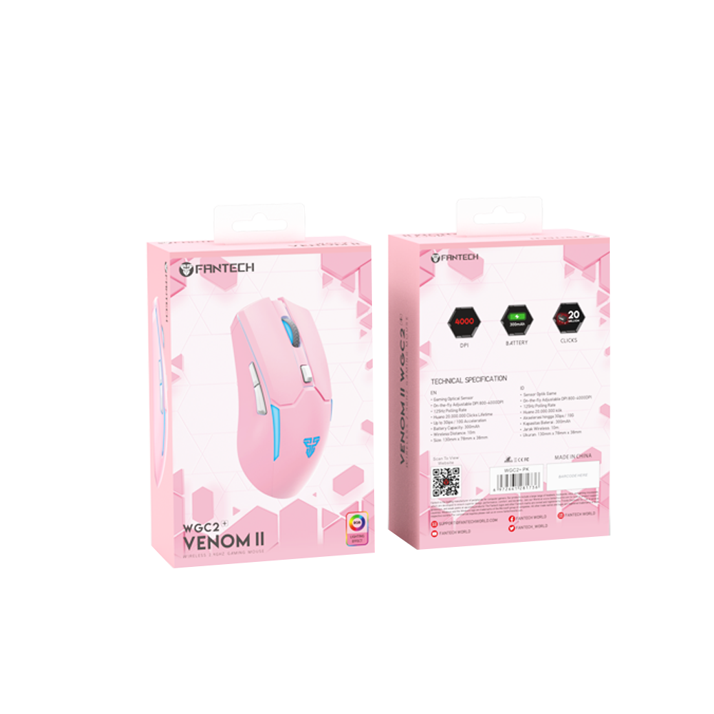 Mouse Gamer Fantech Venom II WGC2+ Pink Inalambrico 2400 Dpi-4