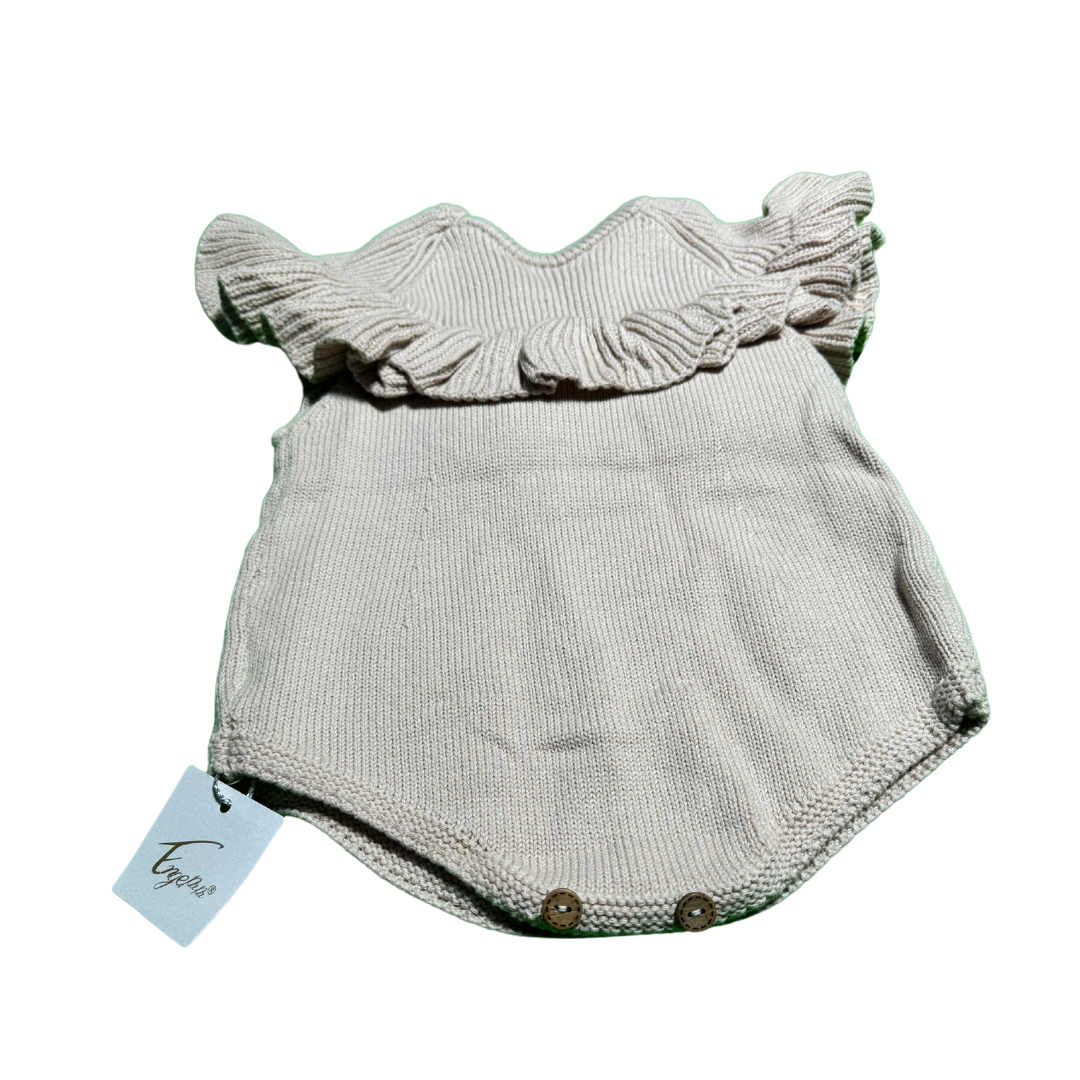 Body de algodón para bebé tejido a mano 73 cm Beige-2