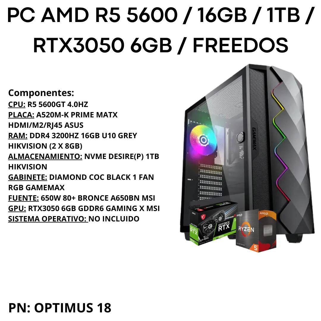 PC Gamer OPTIMUS 18: R5 5600GT/16GB RGB/1TB NVMe/RTX3050-3