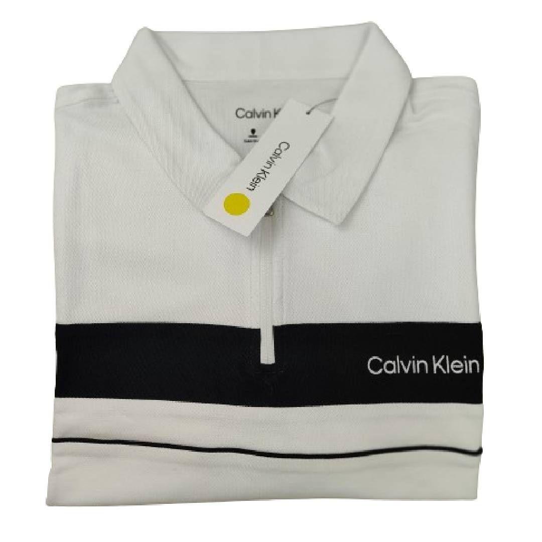 Polera CK Blanca Con Cuello Franja Negra Talla L-2