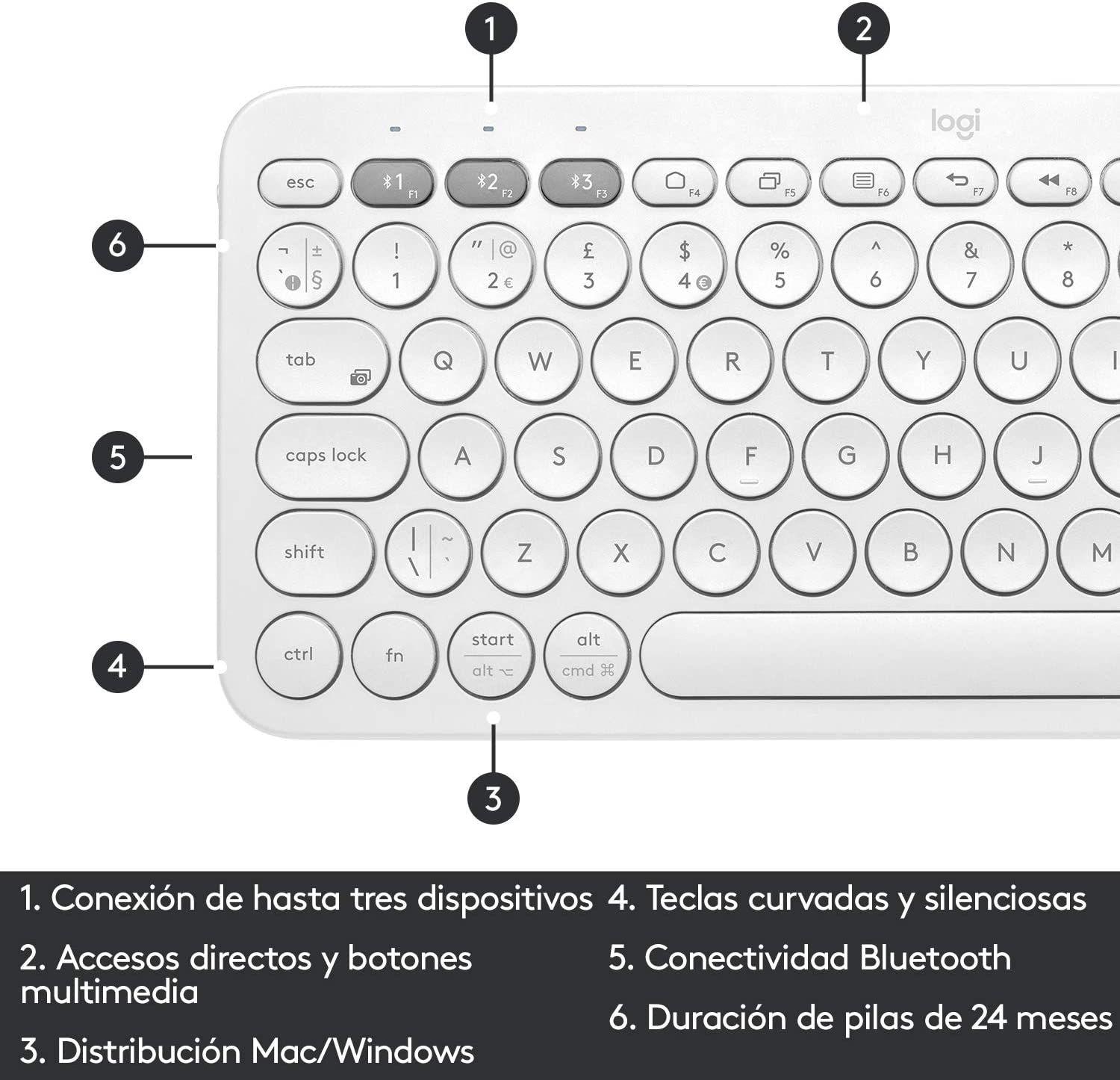 Teclado bluetooth Logitech K380 QWERTY español off-white-3