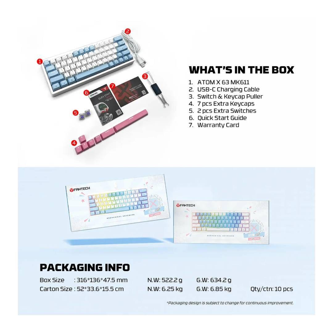 Teclado Fantech ATOM X63 MK611 AME White (Switch Rosie)-4