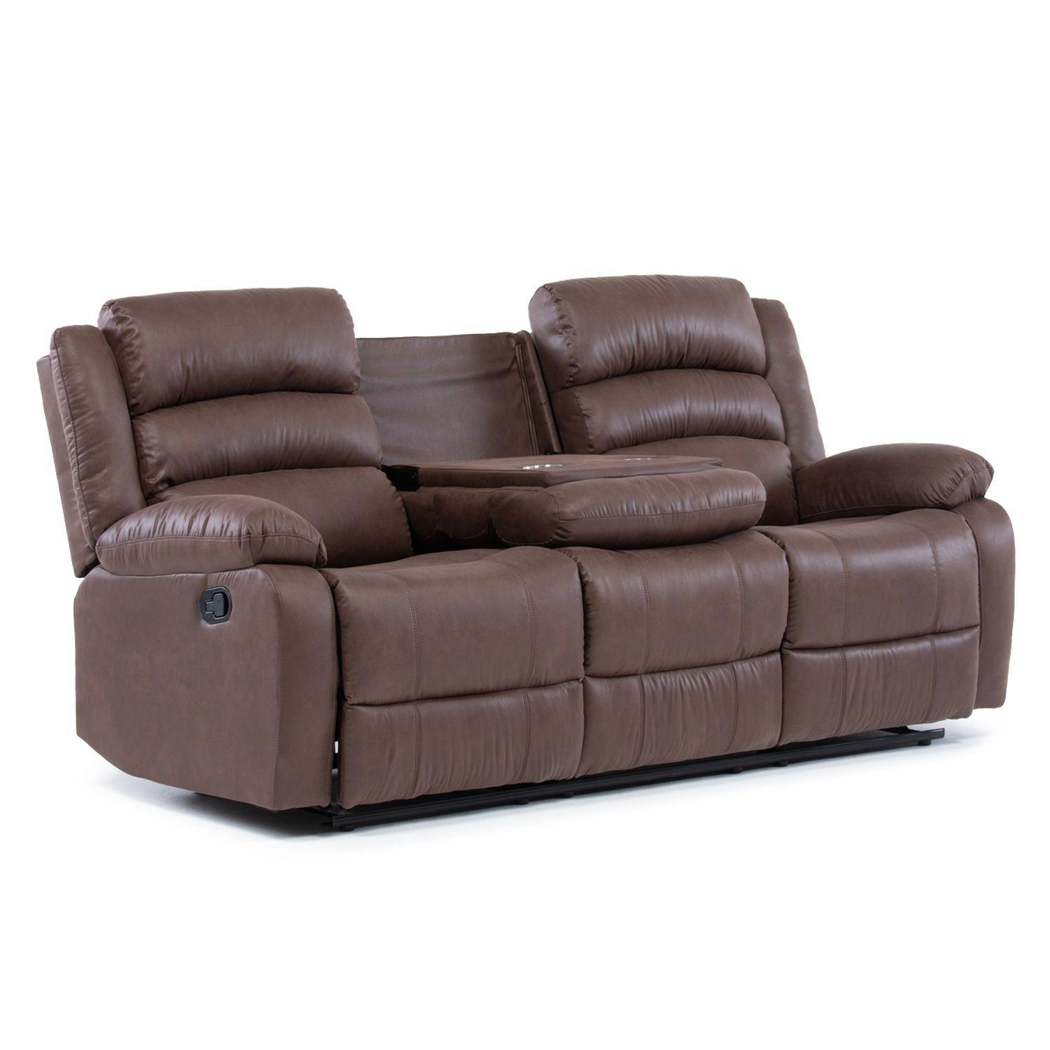 SOFA RECLINABLE 3 CUERPOS SANTI BROWN CON POSAVASOS-4