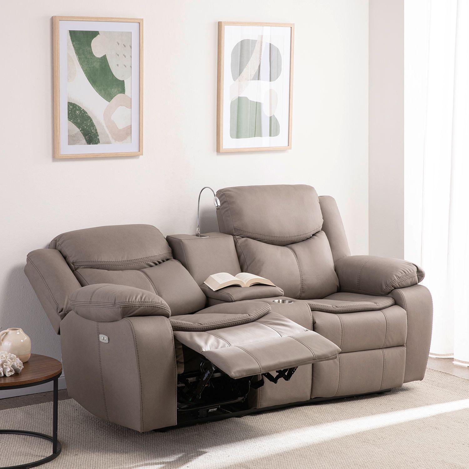 SOFA BILBAO BEIGE 2 CUERPOS RECLINACION ELECTRICA + USB + LAMPARA + CAJON INVISIBLE SOFA-3