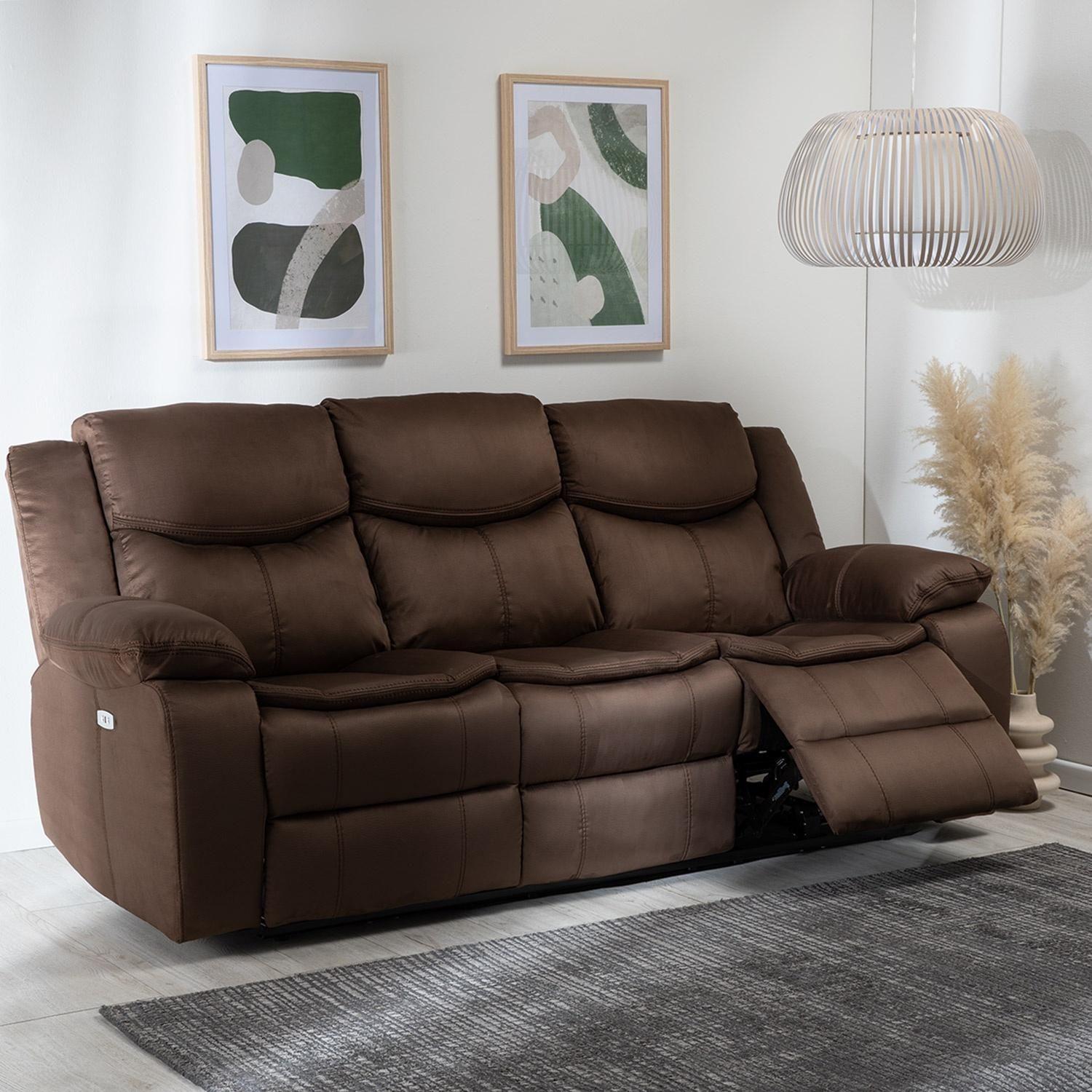 Sillon 3 cuerpos brown reclinable electrico + usb -2