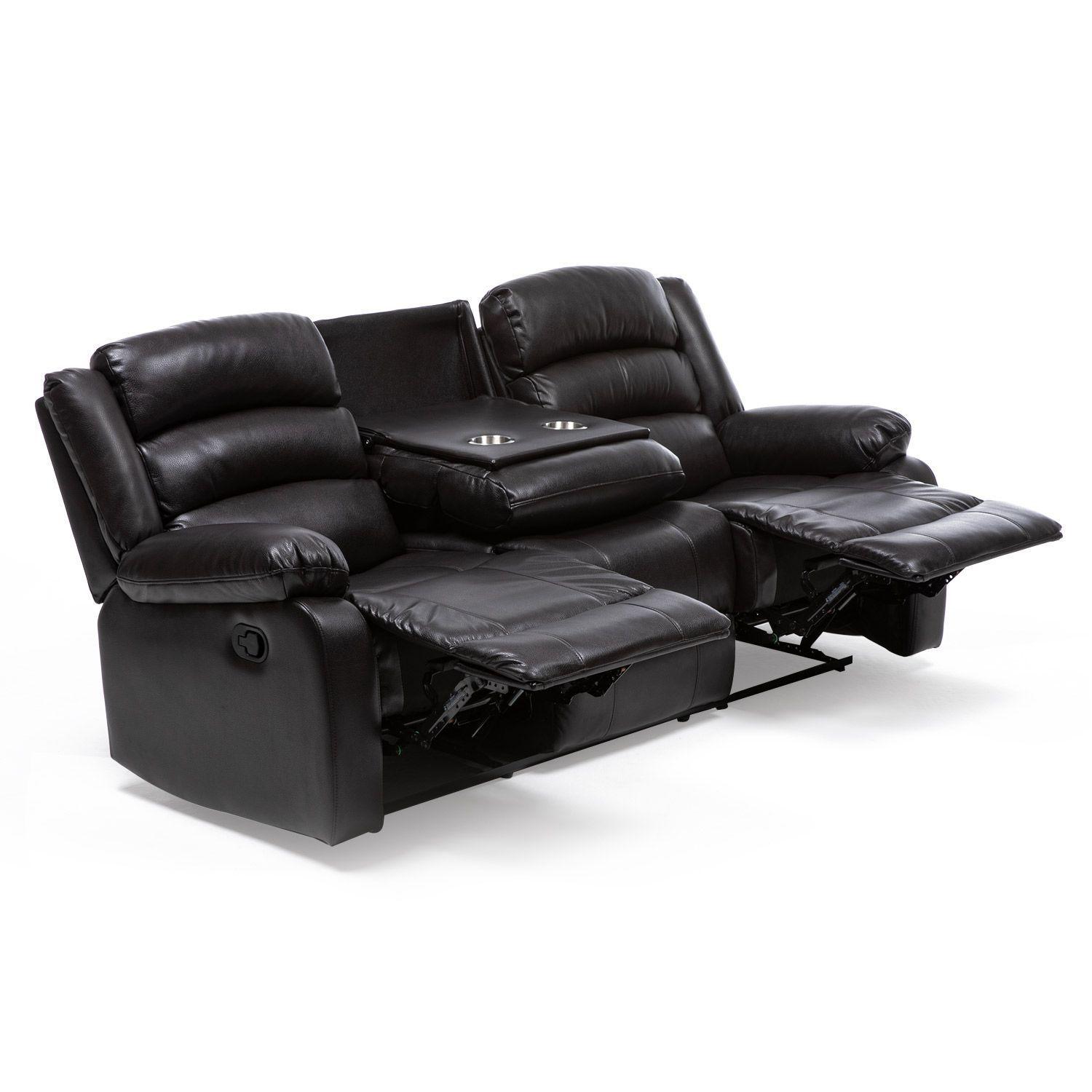Sillon reclinable 3 cuerpos Brown PU posavasos-4