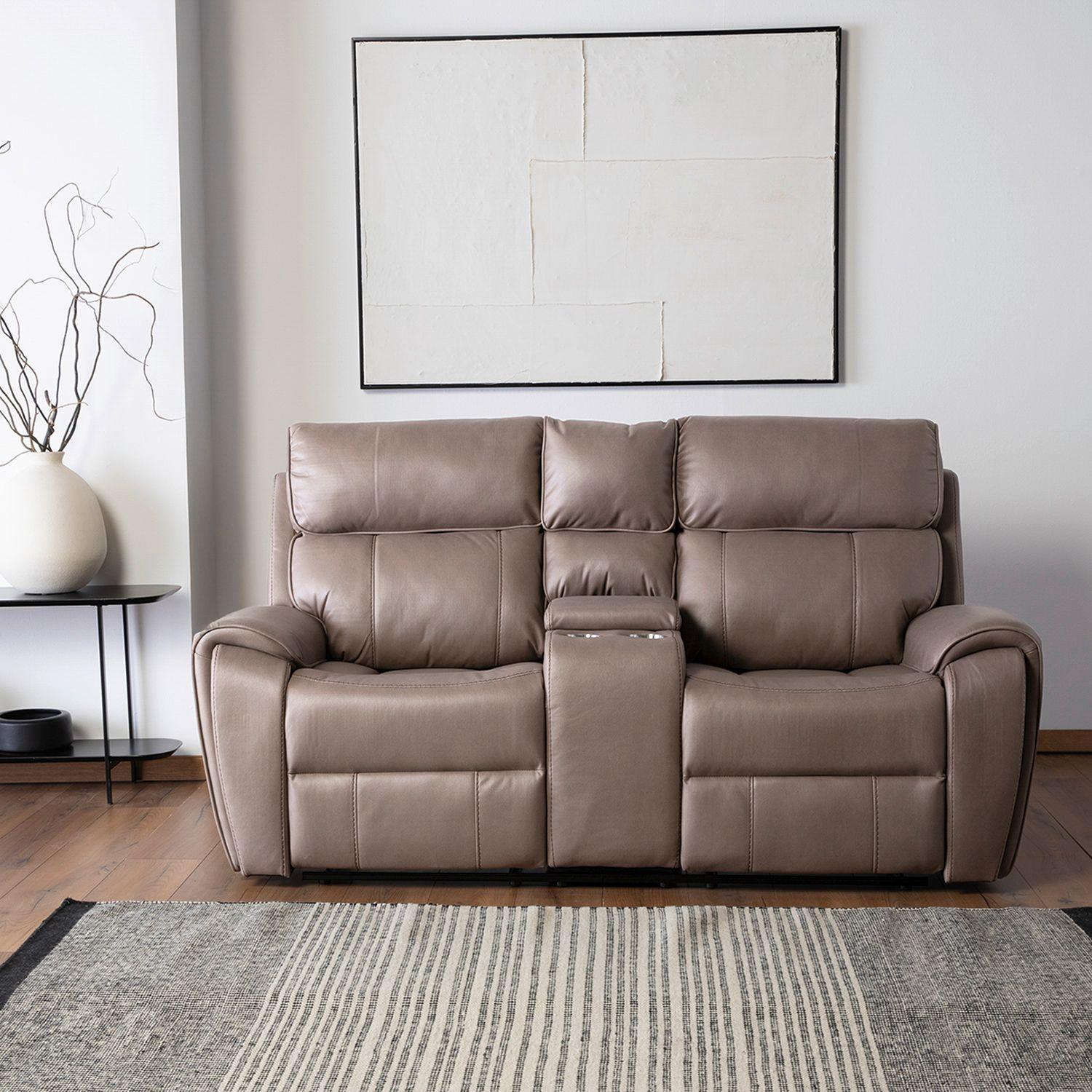 Sof reclinable 2 cuerpos Premium Brown con posavasos y caj n invisible-2