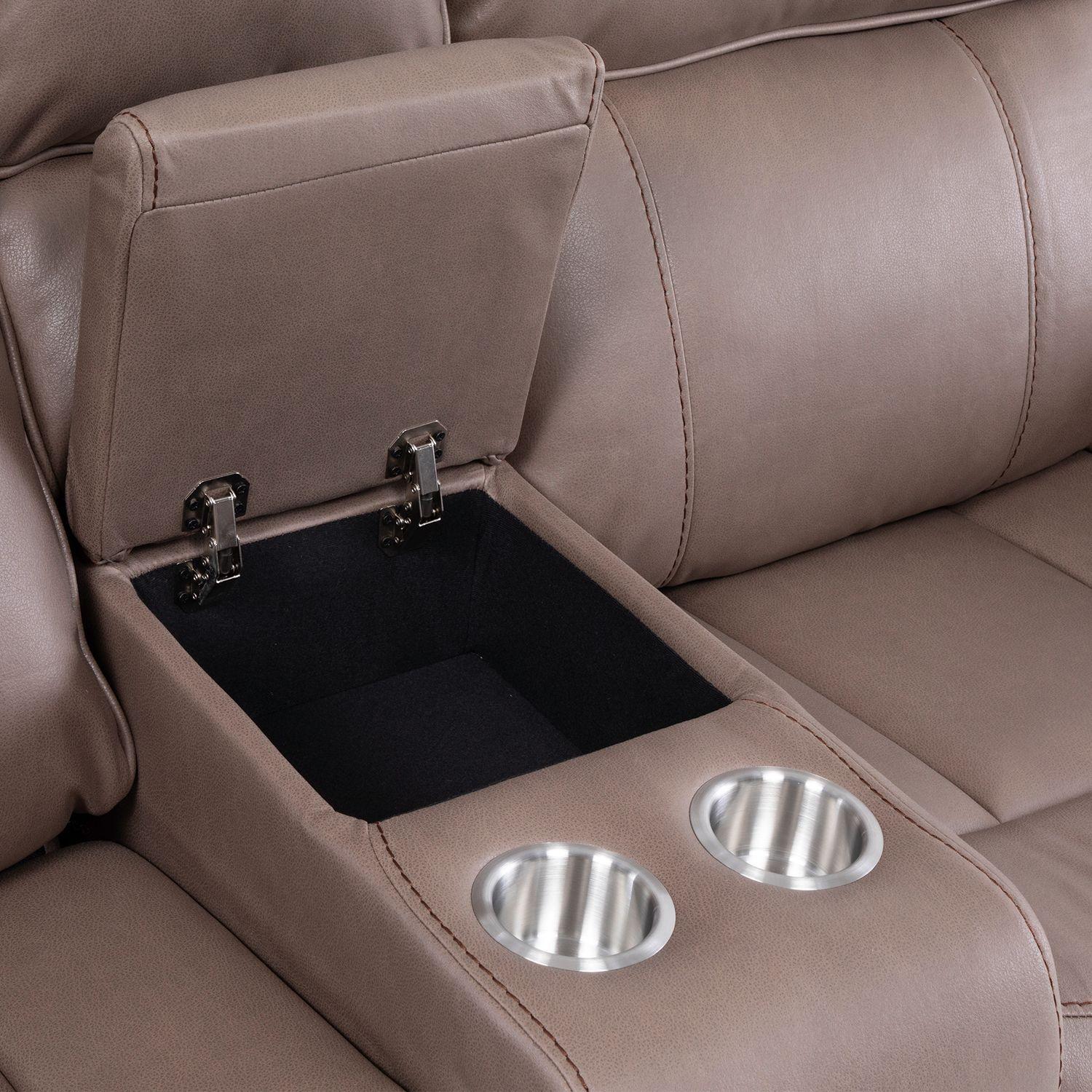 Sof reclinable 2 cuerpos Premium Brown con posavasos y caj n invisible-4