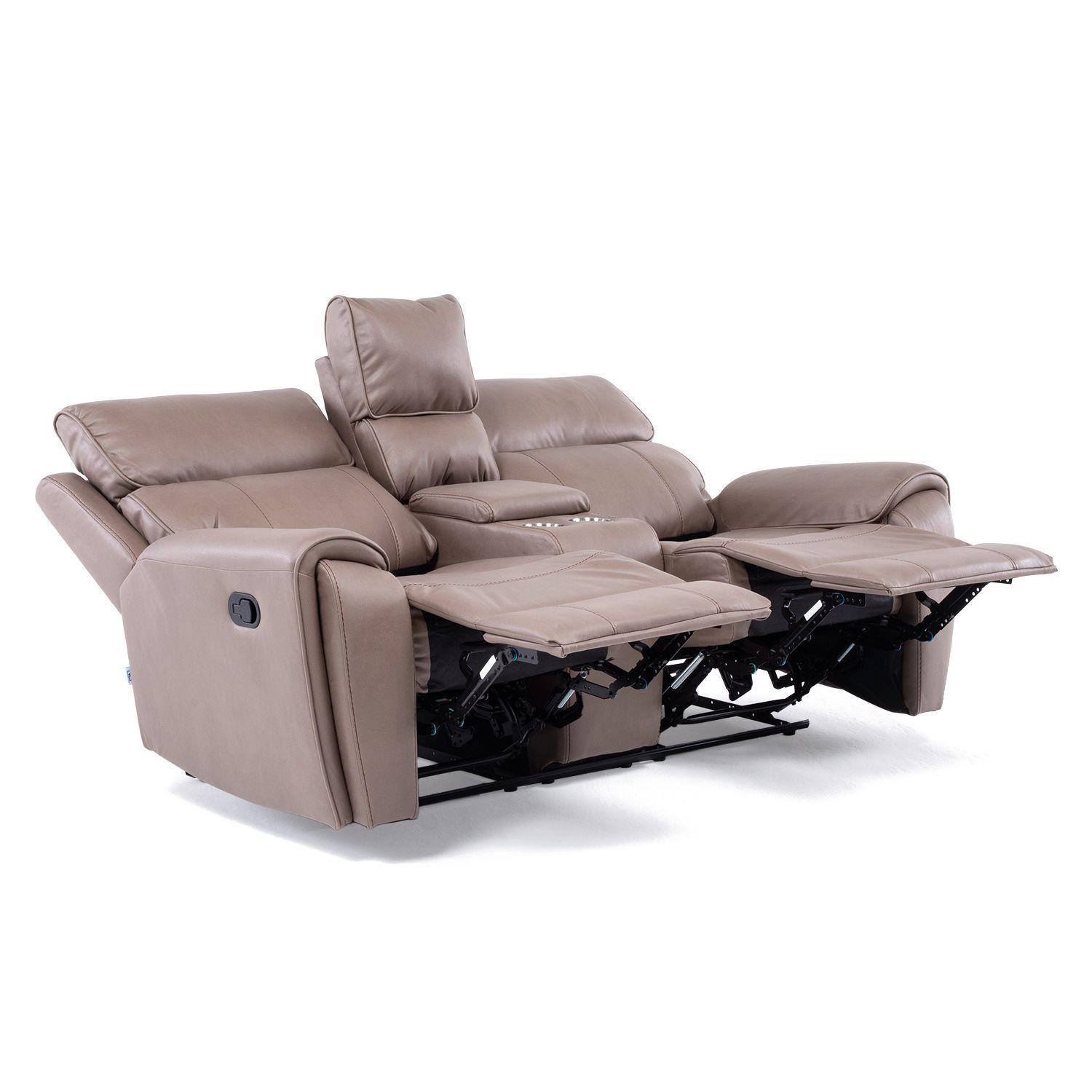 Sof reclinable 2 cuerpos Premium Brown con posavasos y caj n invisible-5