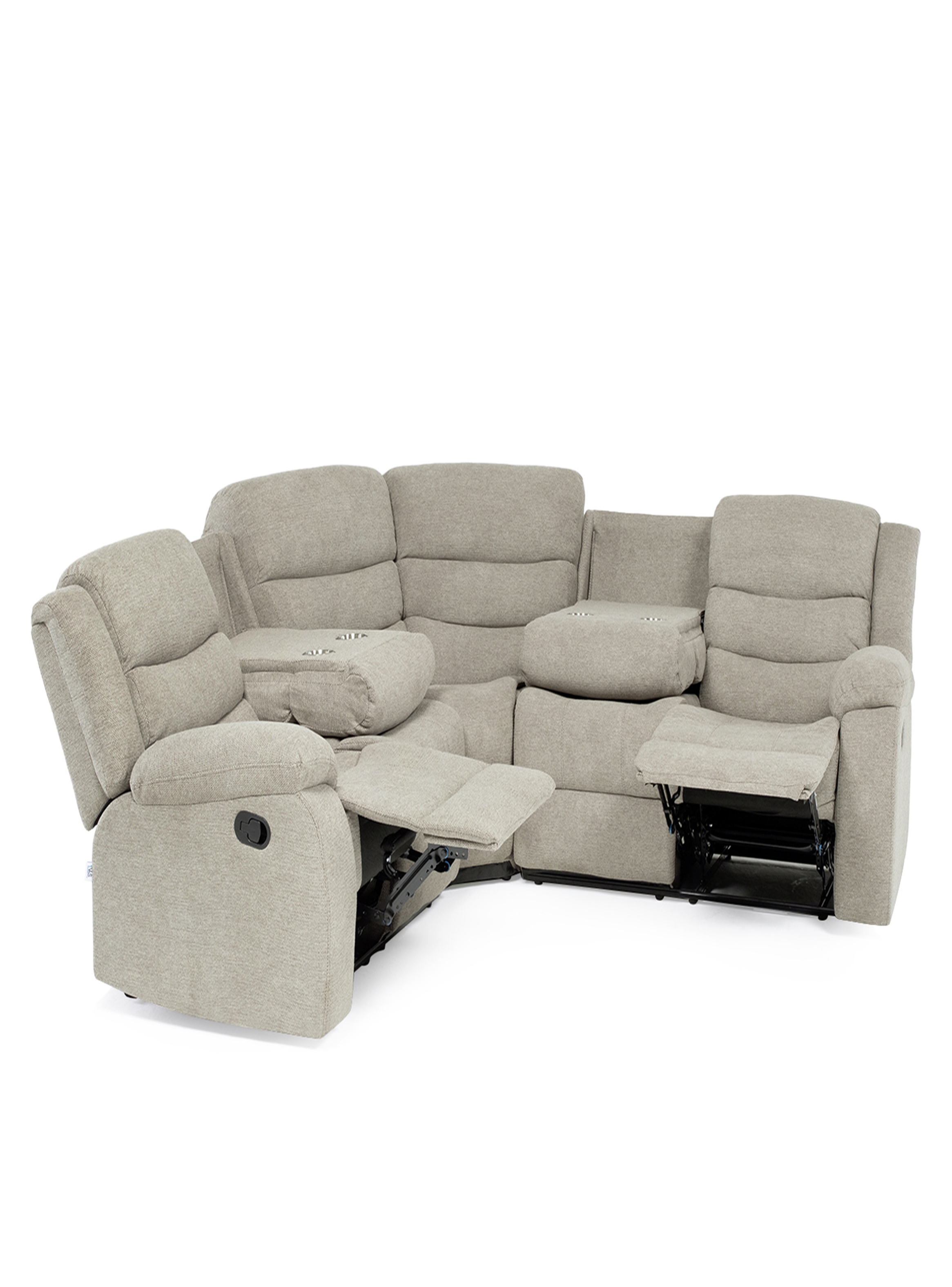 SECCIONAL RECLINABLE CURVO NEW BEIGE + POSAVASOS DE ALUMINIO-2