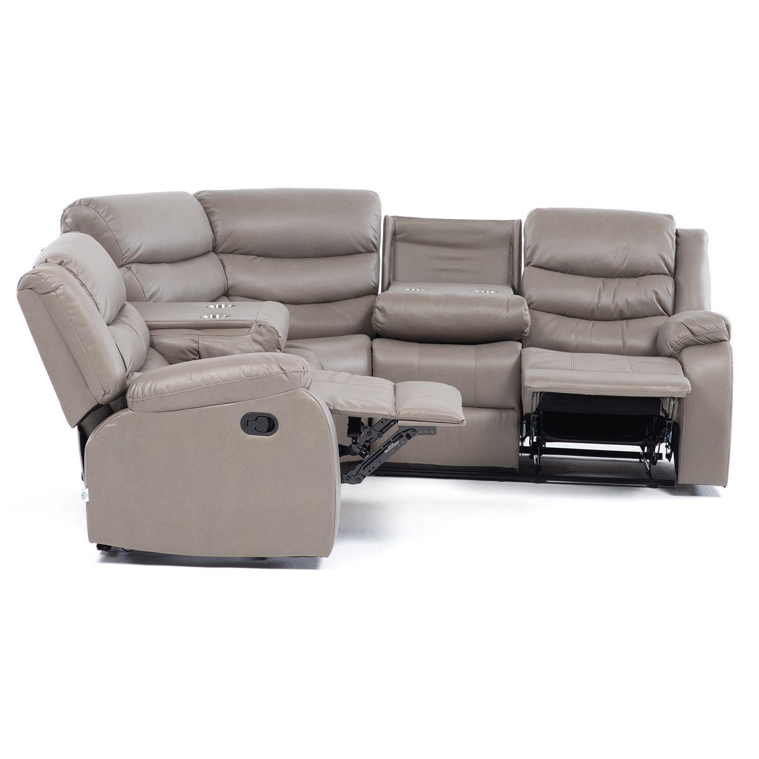 Seccional Reclinable Curvo Beige Posavasos de aluminio-3
