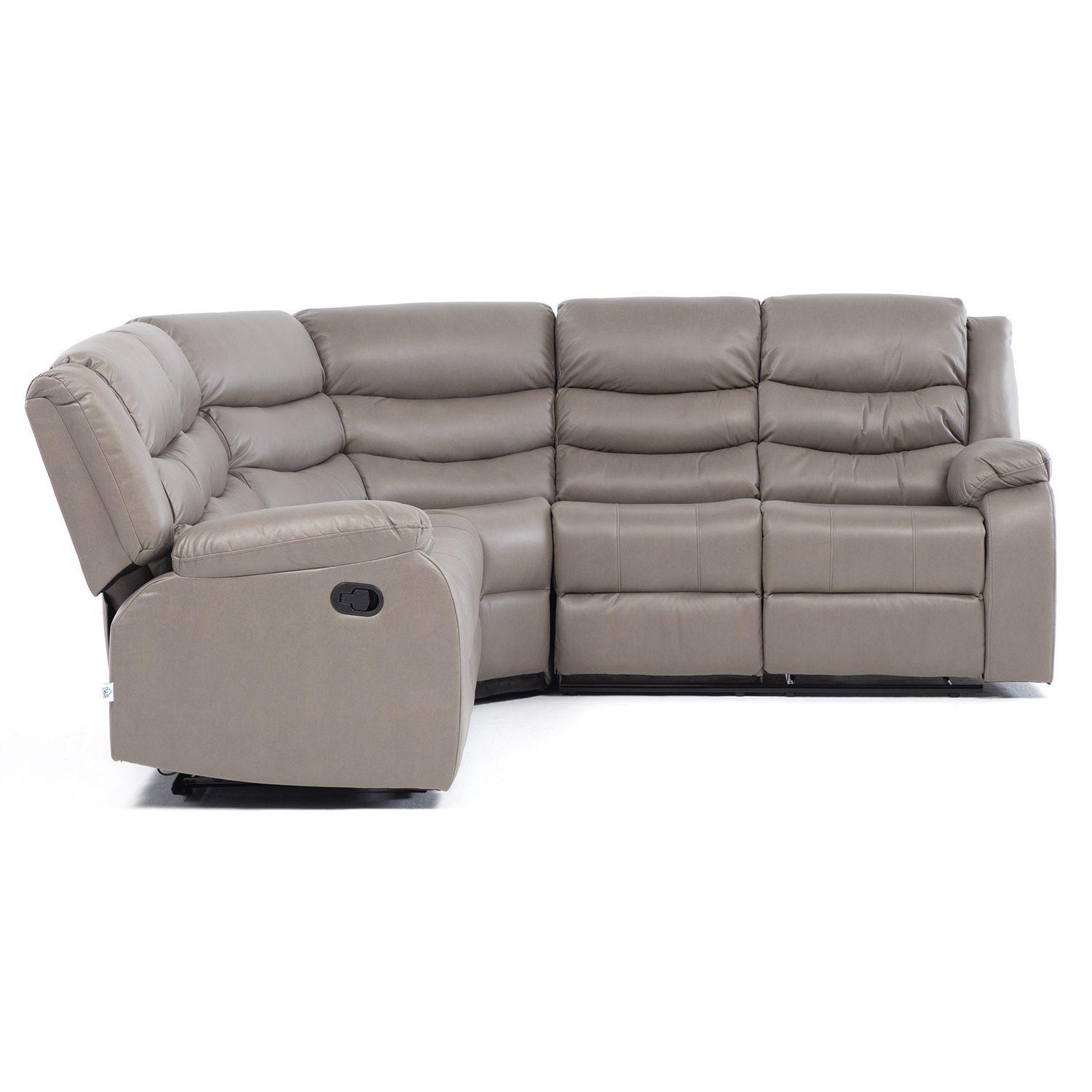 Seccional Reclinable Curvo Beige Posavasos de aluminio-4