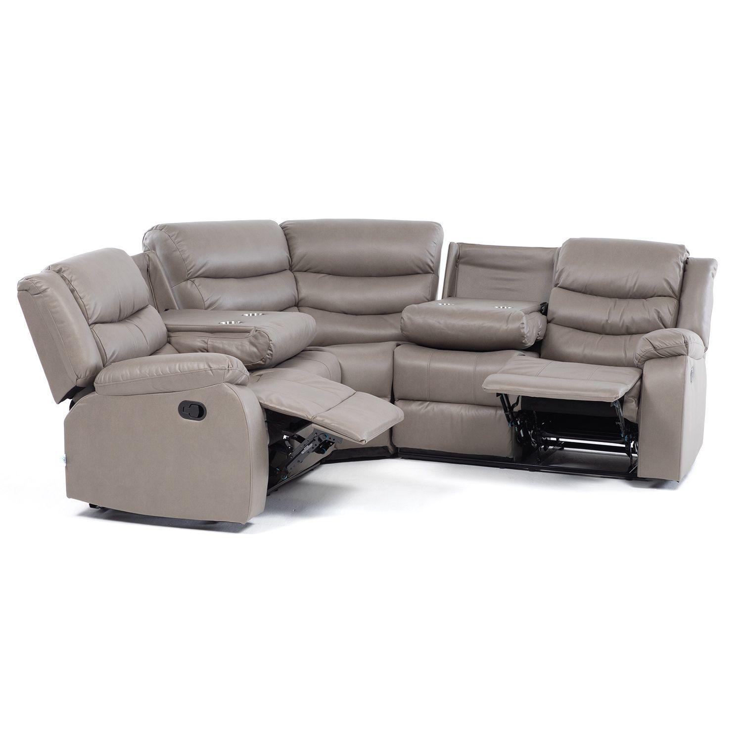 Seccional Reclinable Curvo Beige Posavasos de aluminio-5
