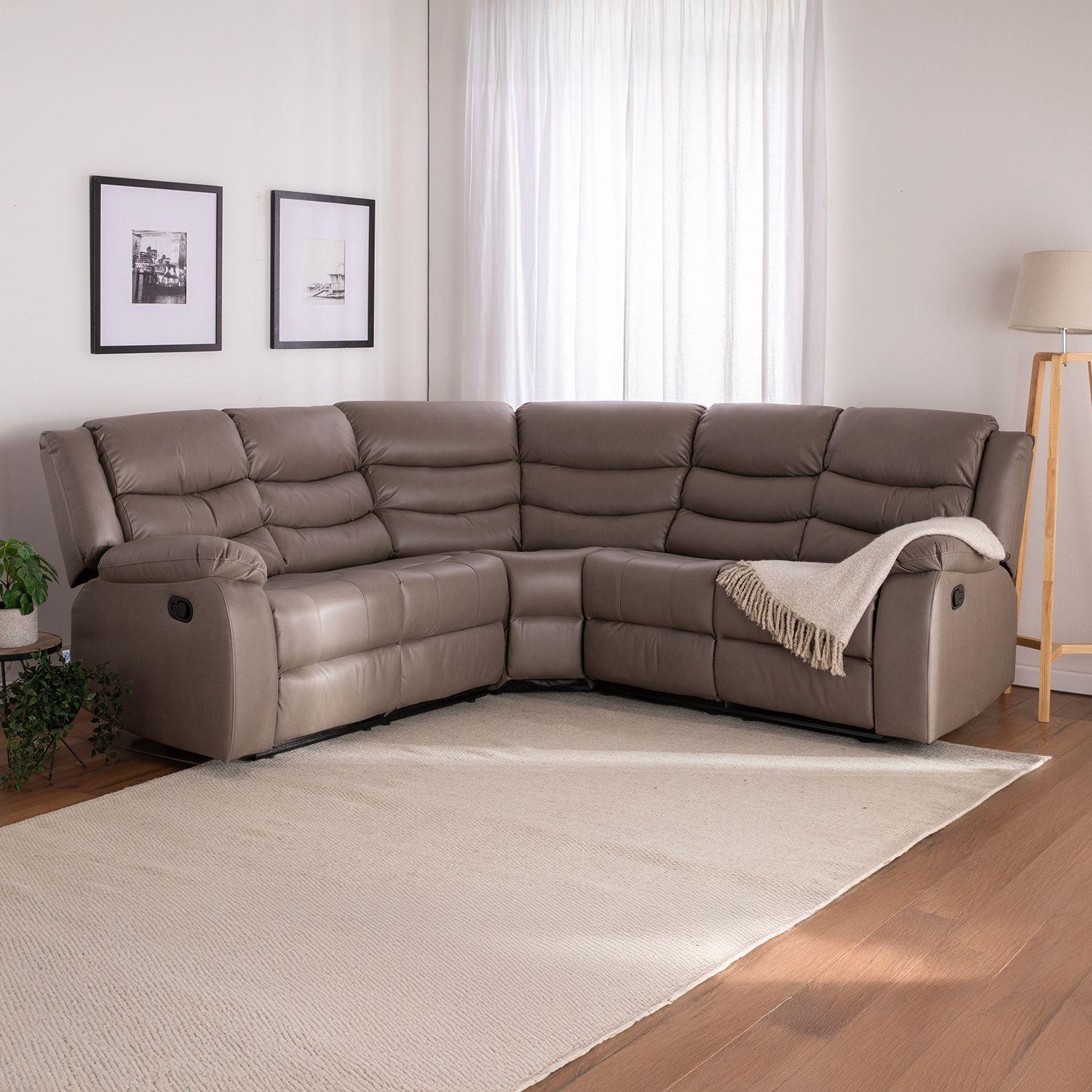 Seccional Reclinable Curvo Beige Posavasos de aluminio-6