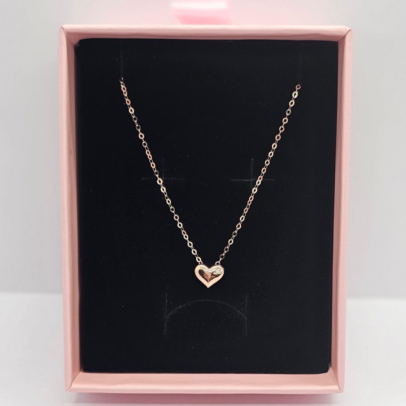 CADENA ESLABONES ORO ROSADO 18K COLGANTE CORAZÓN CON DIAMANTE 1P-3