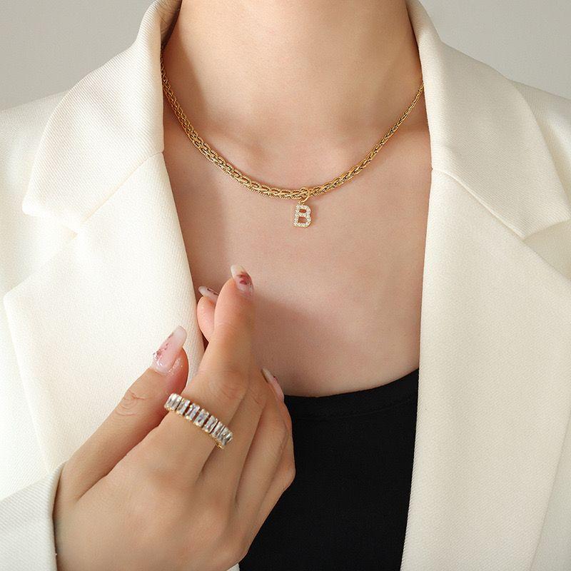 Collar Baño Oro 18k Letra Inicial B Brillitos Tejido Dragón-2
