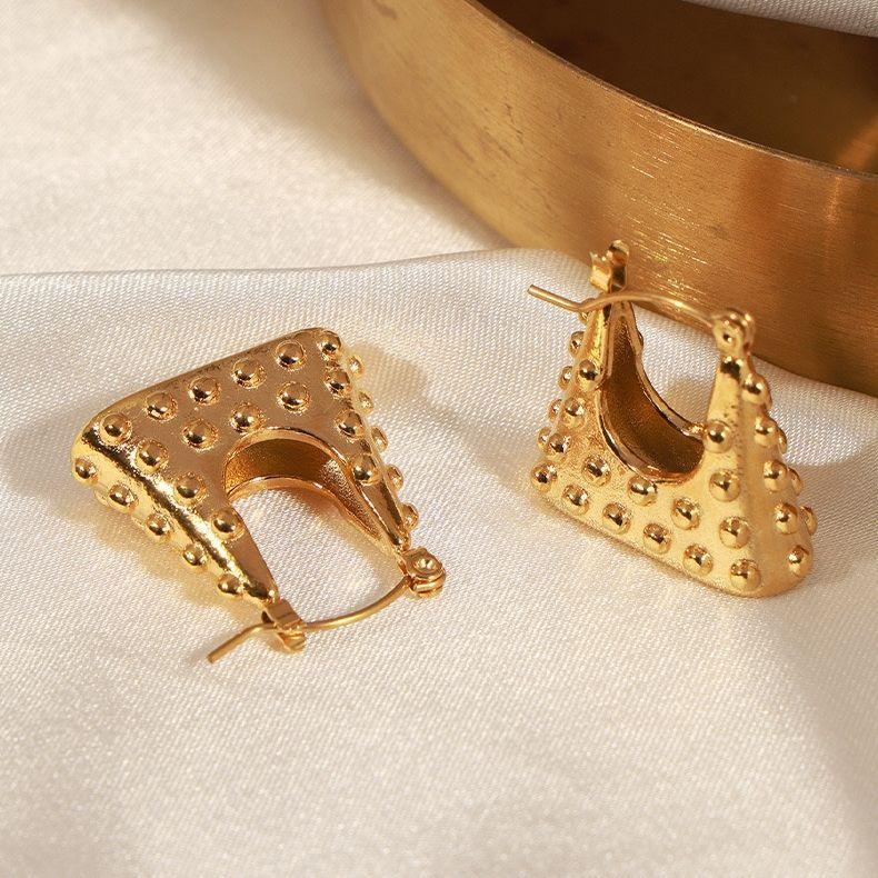 Aros Baño Oro 18k Bote Trapec Puntitos-2