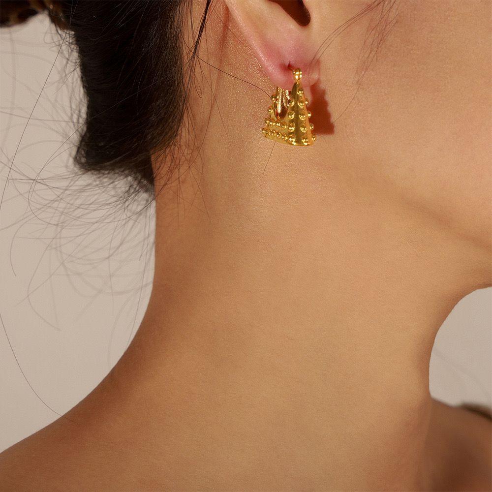 Aros Baño Oro 18k Bote Trapec Puntitos-3