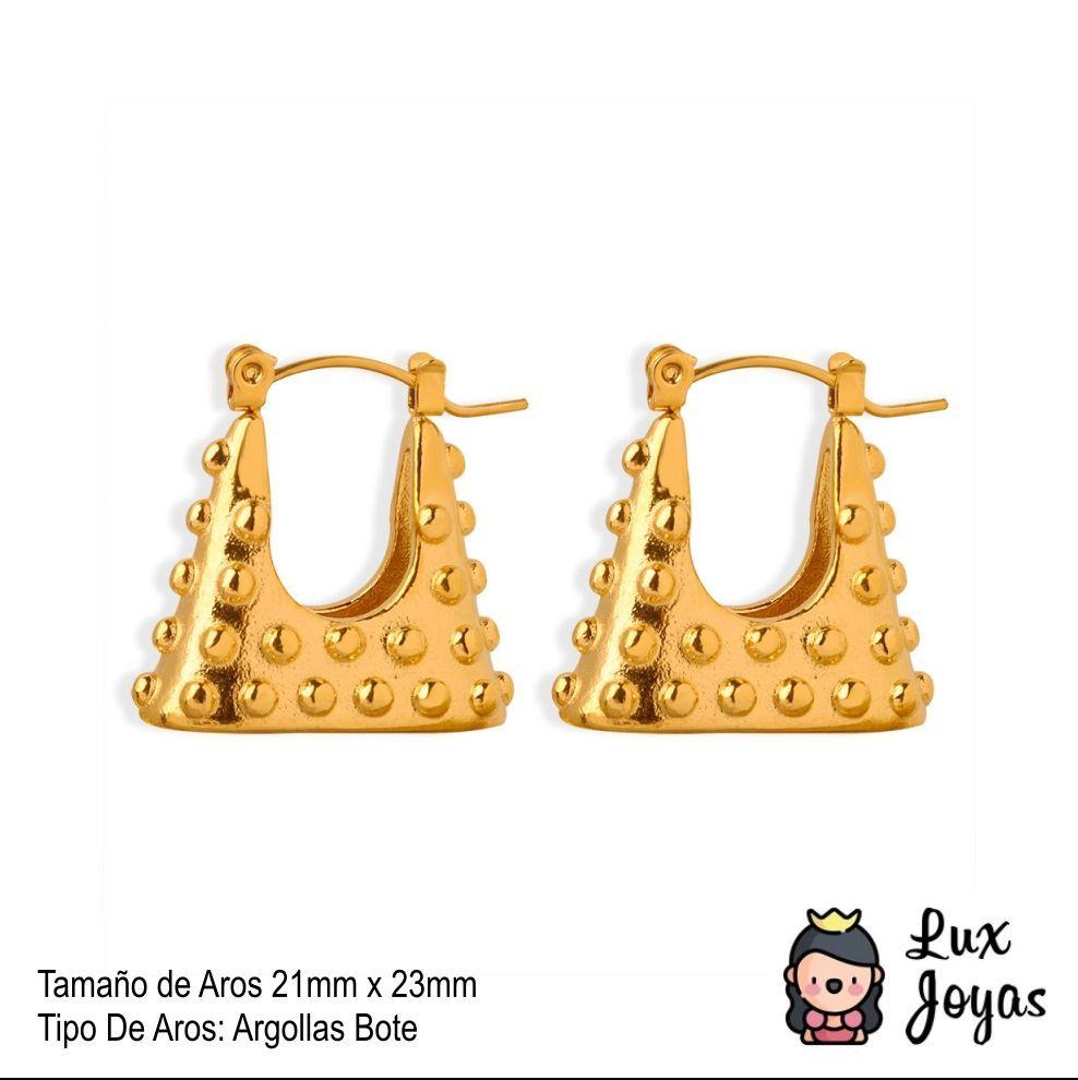 Aros Baño Oro 18k Bote Trapec Puntitos-4