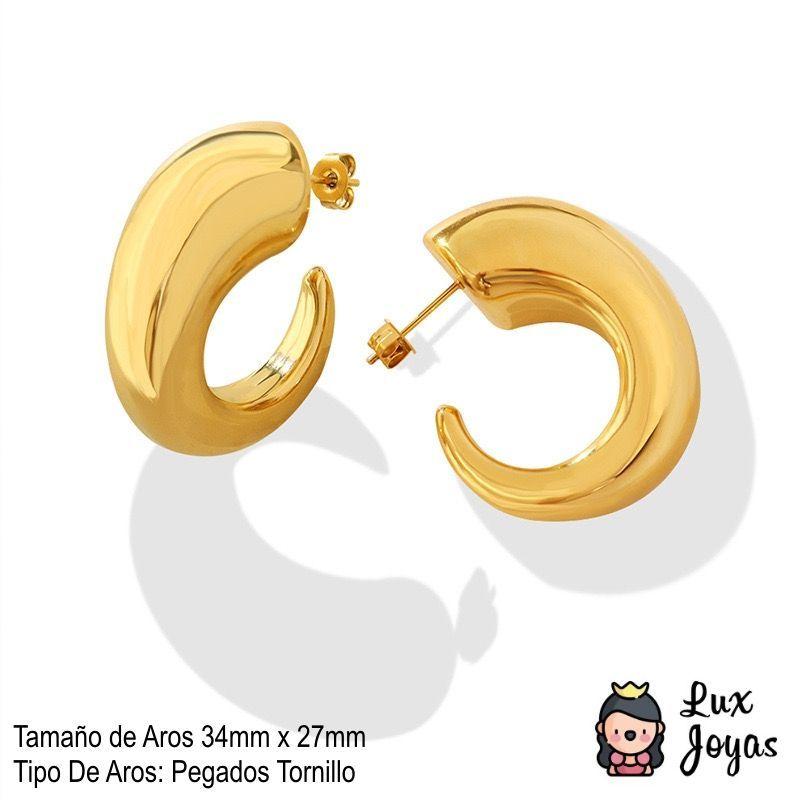 Aros Baño Oro 18k Media Argollas C Gordo-3