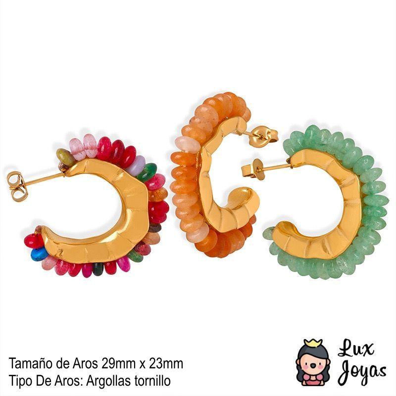 Aros Baño Oro 18k Argollas Piedrecillas Varias-4