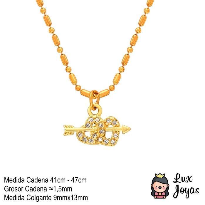 Collar Baño Oro 18k Mostacillas Corazones Flecha-3