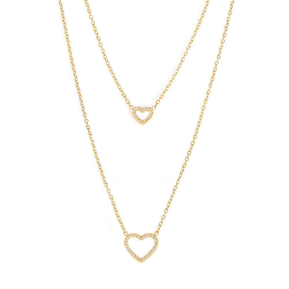 Collar Baño Oro Amarillo 18k Doble Corazones Brillitos-0