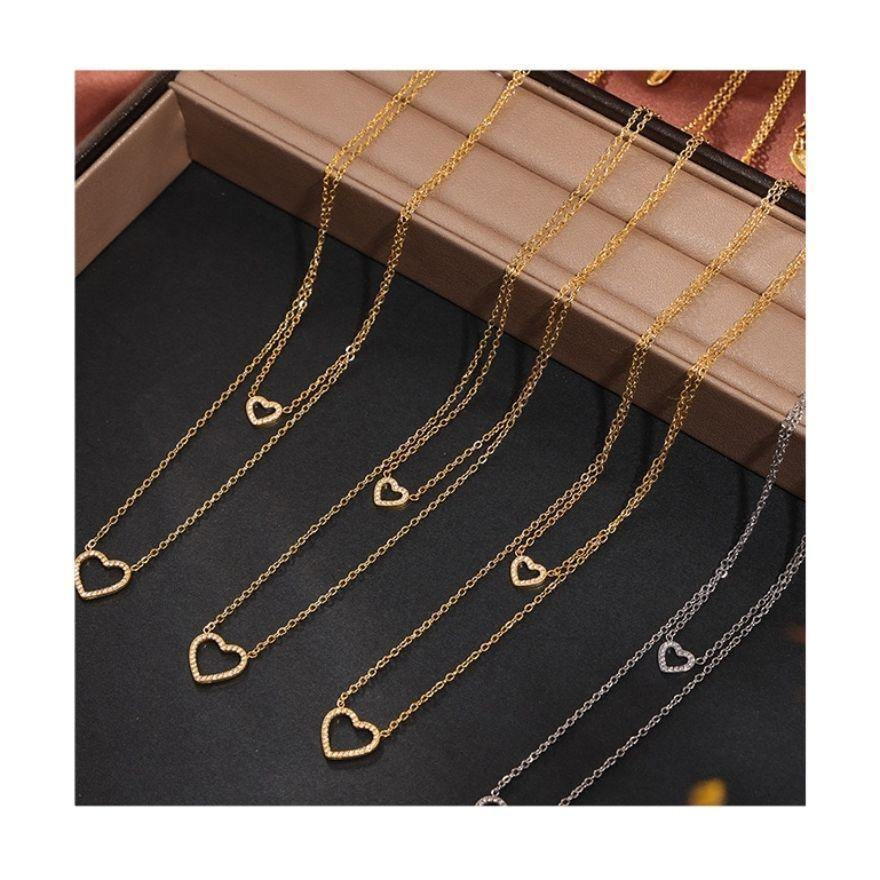 Collar Baño Oro Amarillo 18k Doble Corazones Brillitos-2