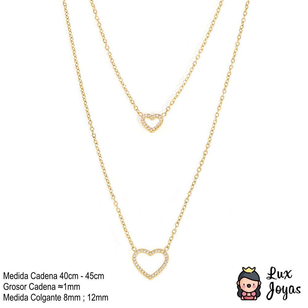 Collar Baño Oro Amarillo 18k Doble Corazones Brillitos-3
