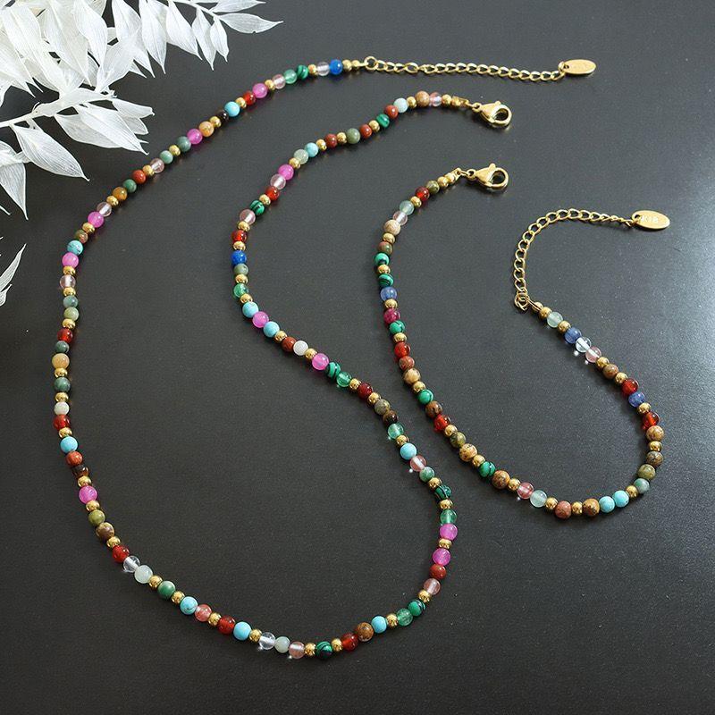 Pulsera Baño Oro 18k Piedrecillas Colores-2