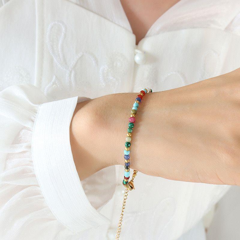 Pulsera Baño Oro 18k Piedrecillas Colores-3