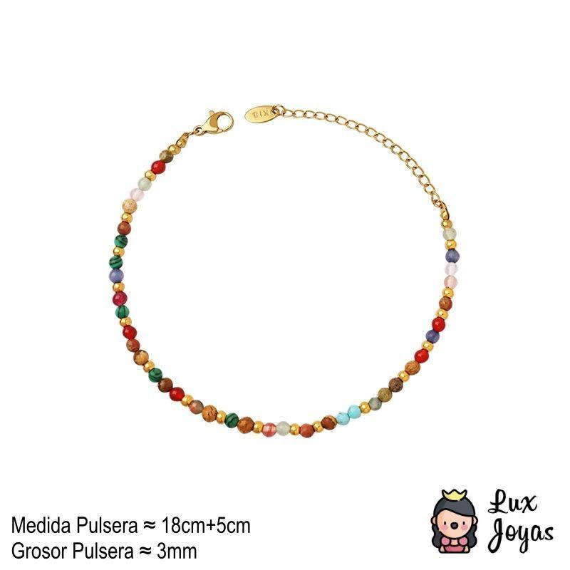 Pulsera Baño Oro 18k Piedrecillas Colores-4