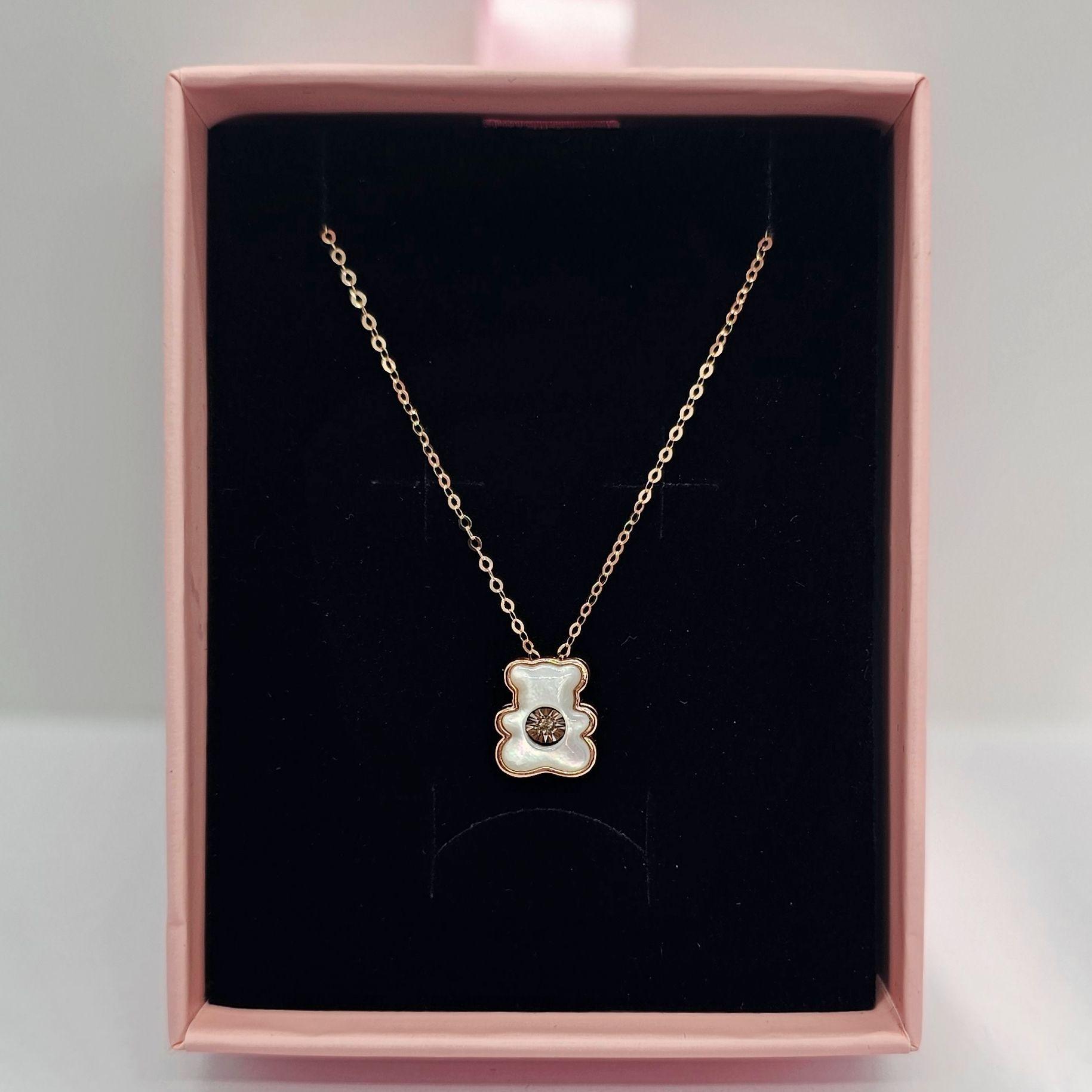 CADENA ESLABONES ORO ROSADO 18K COLGANTE OSITO NACAR DIAMANTE 3P-4