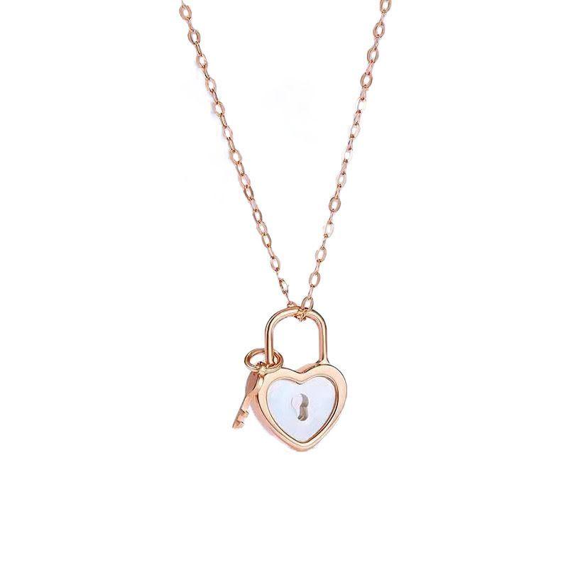 CADENA ESLABONES ORO ROSADO 18K CORAZÓN CANDADO LLAVE NÁCAR 18K-0