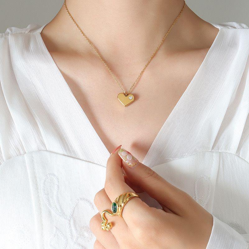 Collar Baño De Oro Amarillo 18k Corazón Brillito Circón-3