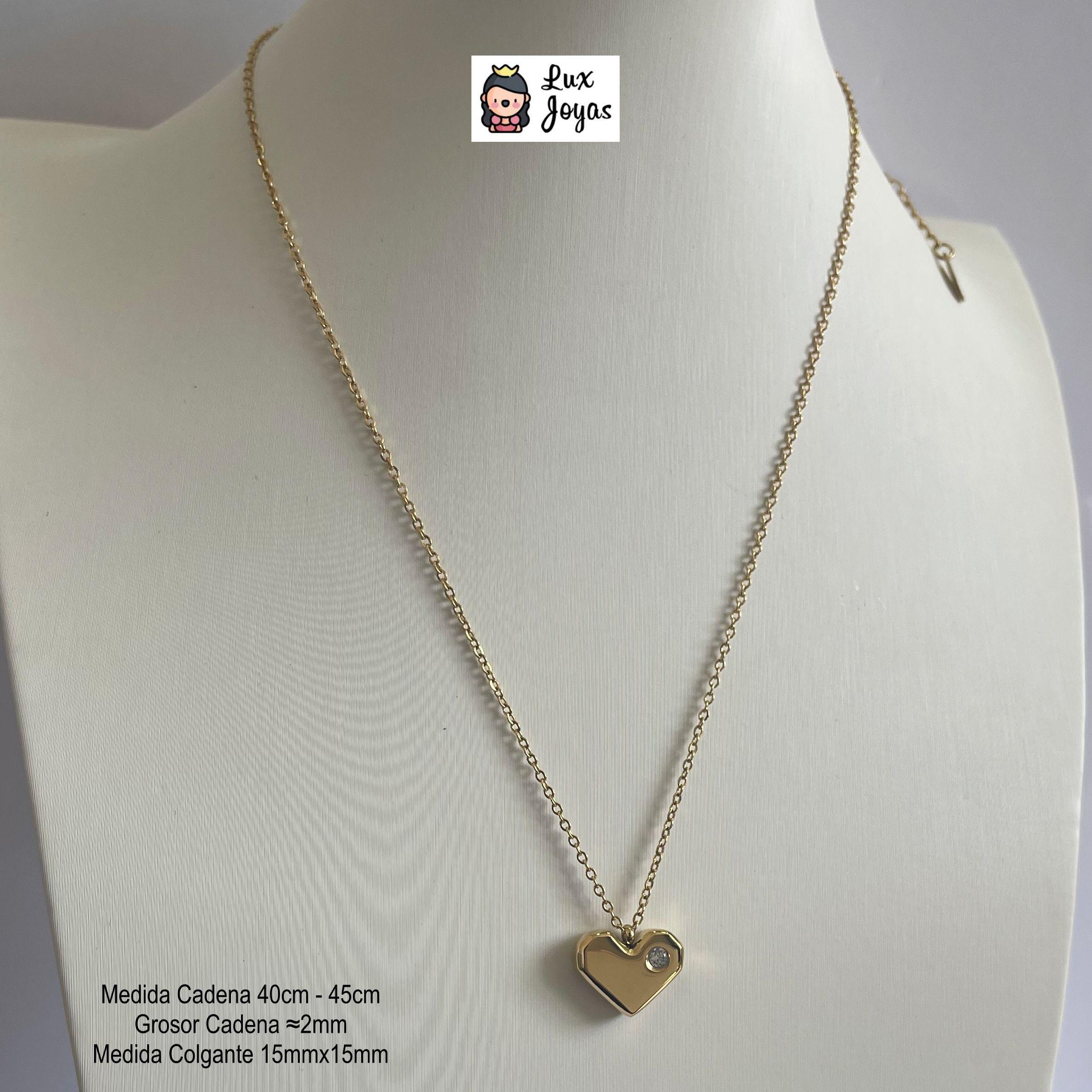 Collar Baño De Oro Amarillo 18k Corazón Brillito Circón-4