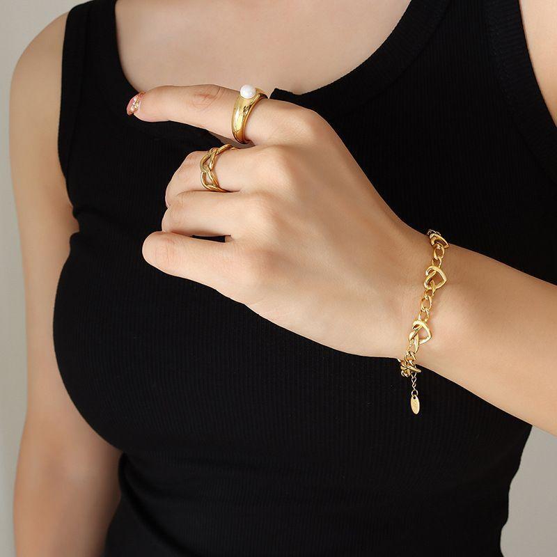 Pulsera Baño Oro Amarillo 18k Cadena Corazones-2