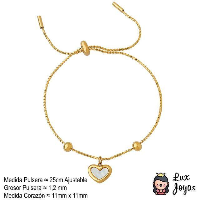 Pulsera Baño Oro Amarillo 18k Cintillo Corazón Nácar-4