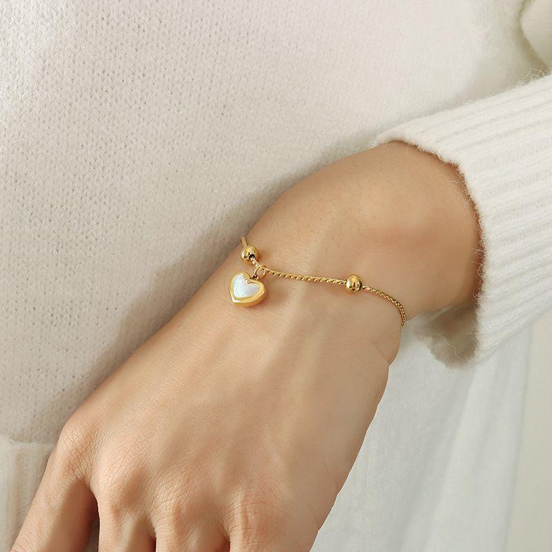 Pulsera Baño Oro Amarillo 18k Cintillo Corazón Nácar-2