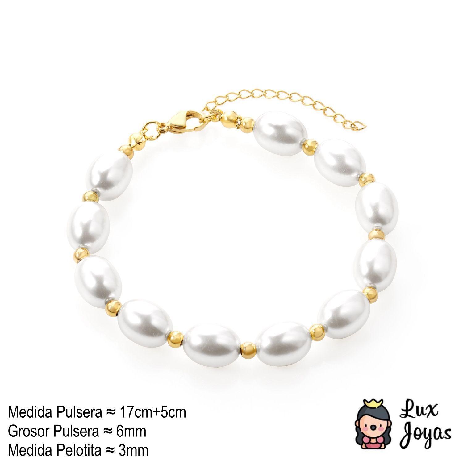 Pulsera Baño Oro Amarillo 18k Perla Agua Dulce Pelotitas-4