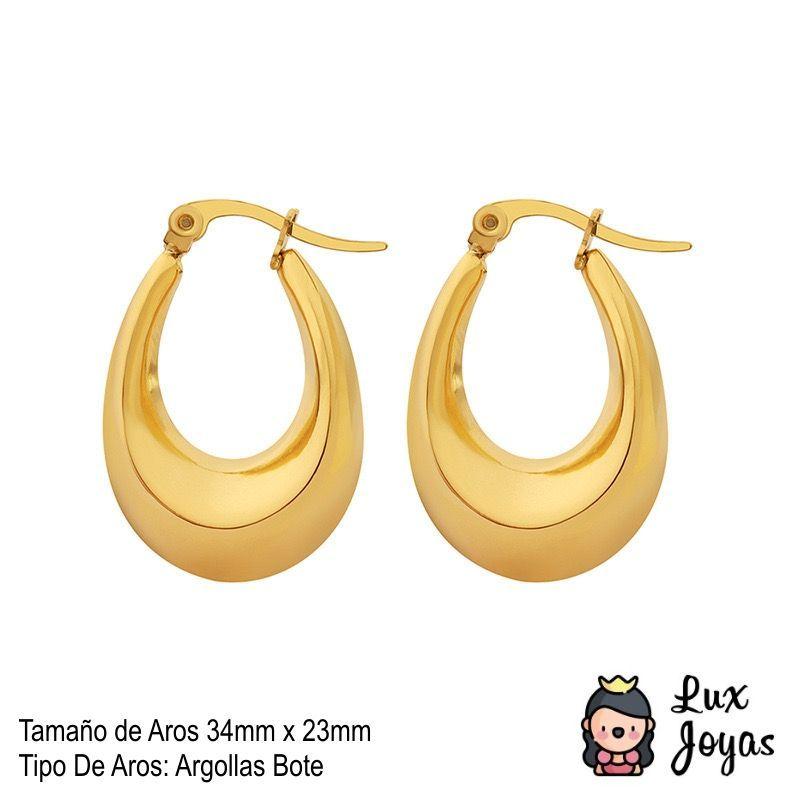 Aros Baño Oro 18k Bote Alargado L-3